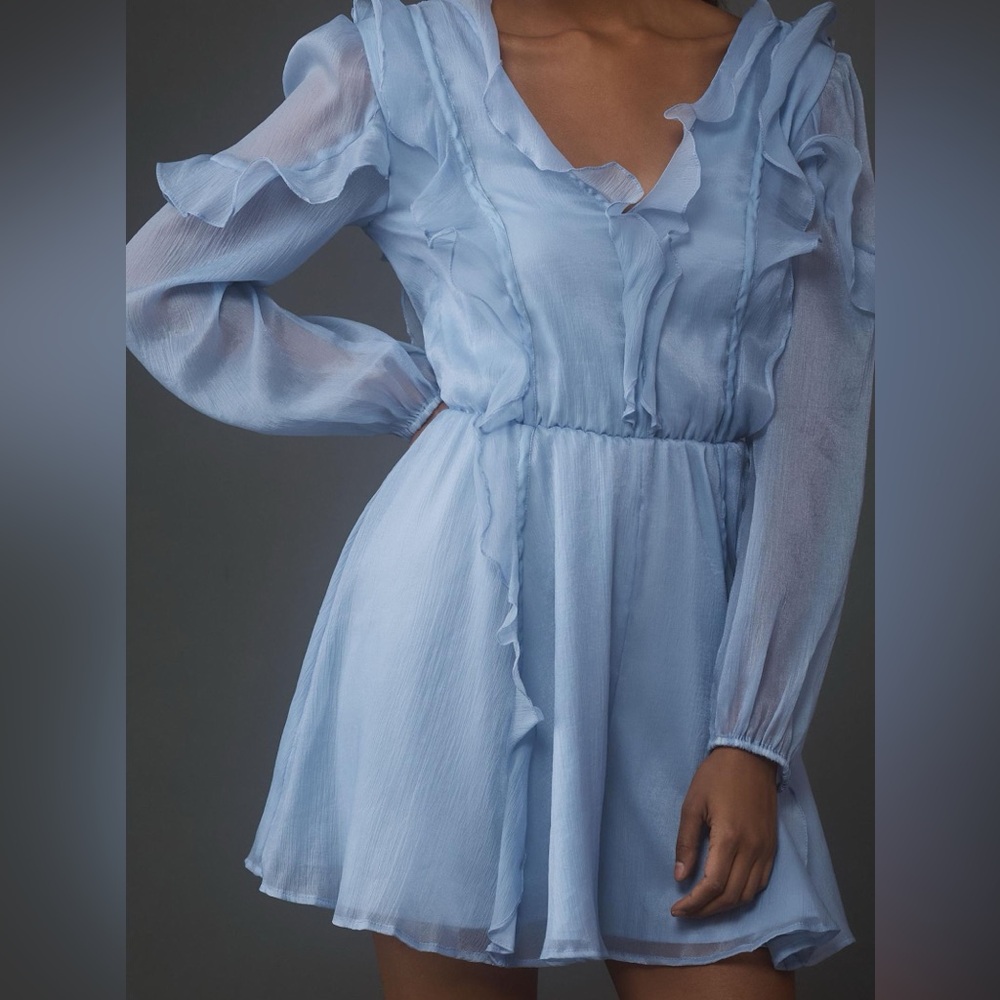 Anthropologie Light Blue Ruffle Long-Sleeve Romper NWOT